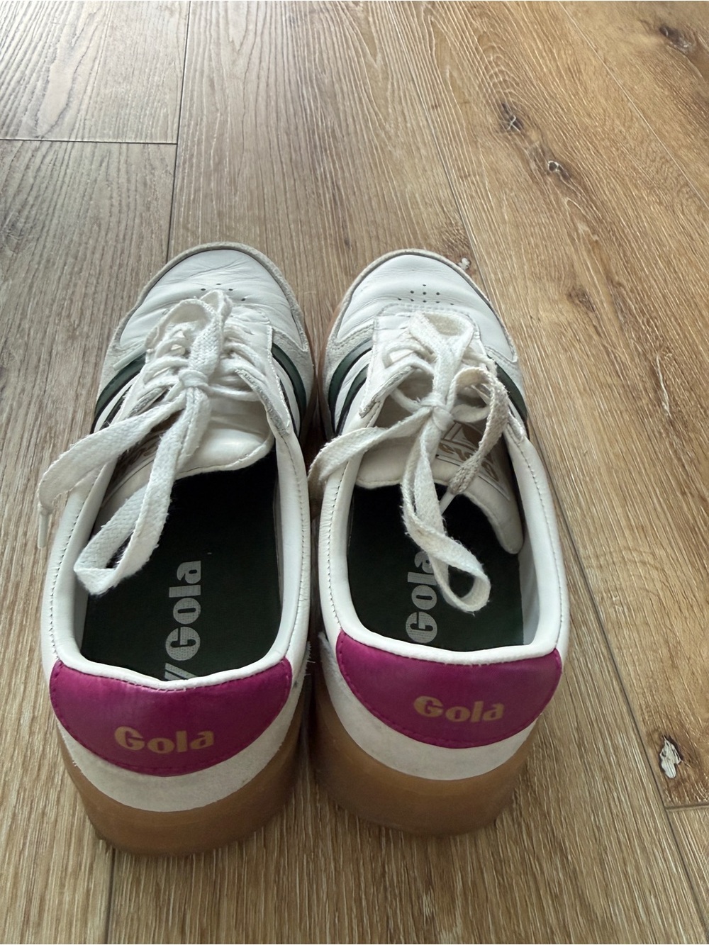 Gola White Sneakers with Green Stripes and Gum Sole - Picture 4 of 4